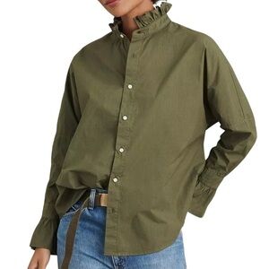 Alex Mill Olive Green Ruffle Collar Blouse